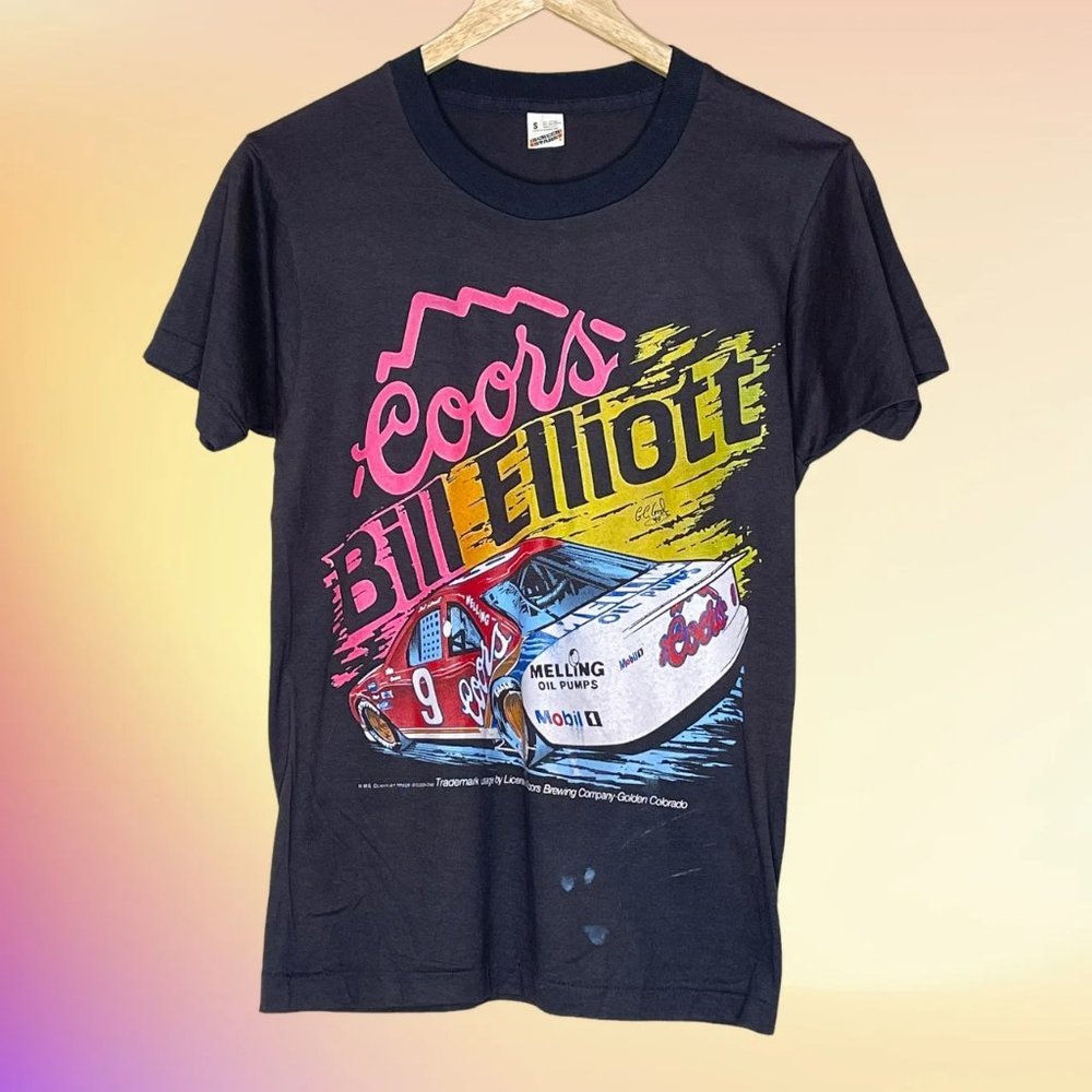 Vintage Single Stitch Screen Stars Black 1990 Bill Elliott Racing T Shir…